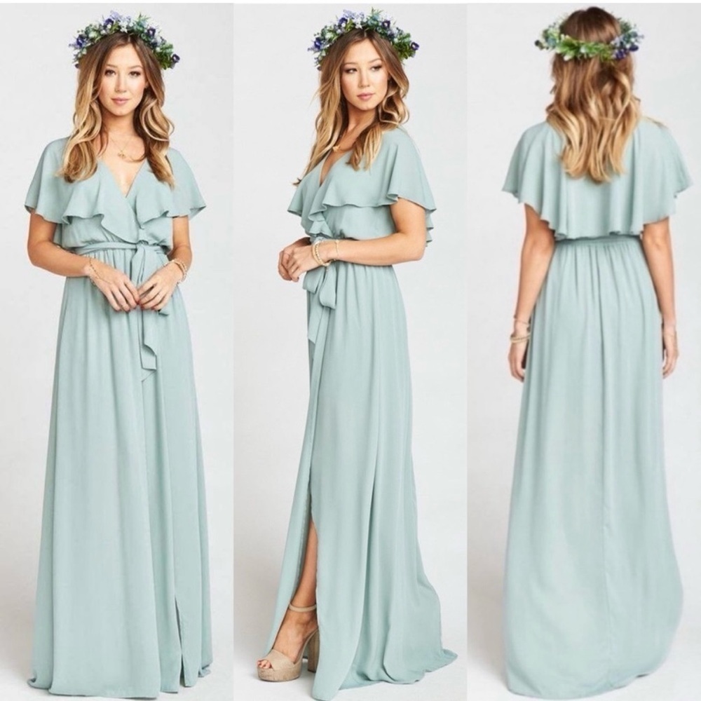NWT Show Me Your Mumu Audrey Ruffle Front Sage Green Dress Size: Small
